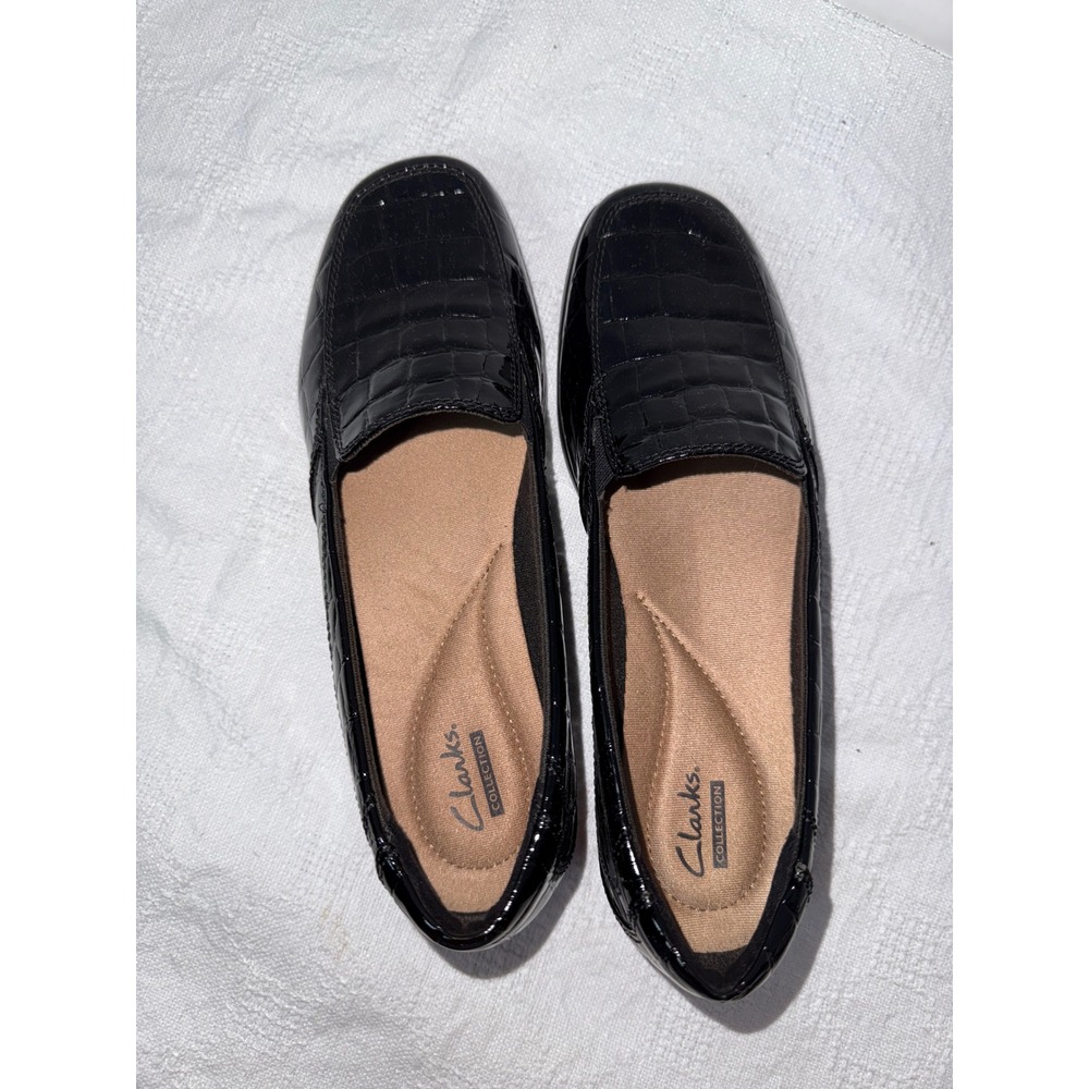 Clarks Black Patent Croc-Embossed Loafers - Picture 7 of 7